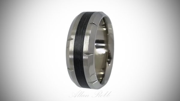 Matt Black center Titanium ring with Cut Out Design Edge