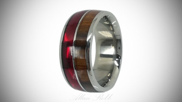 Titanium With Wood and Metallic red Inlay