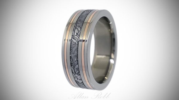 Meteorite & 9ct Rosegold Titanium Ring