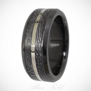 Gibeon Meteorite with 925 Silver Inlay into black Zirconium