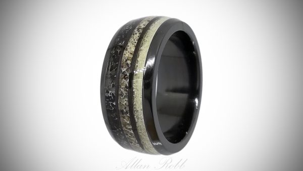 Black Zirconium and Deer antler Inlay Ring