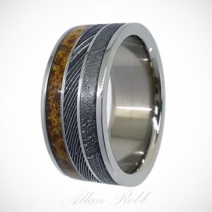 Titanium with Dinosaur bone, Gibeon meteorite , and Damascus Inlay