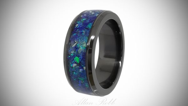 Black Zirconium Ring with Gilson Opal gem Inlay