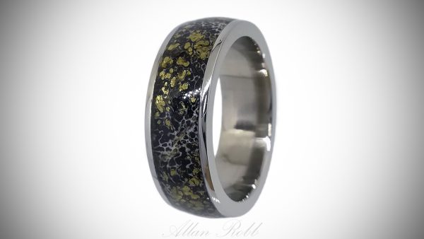 Titanium Ring With Deer Antler And Gold Color