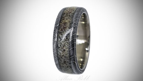 Titanium Ring with Deer Antler Inlay & Damascus Sides