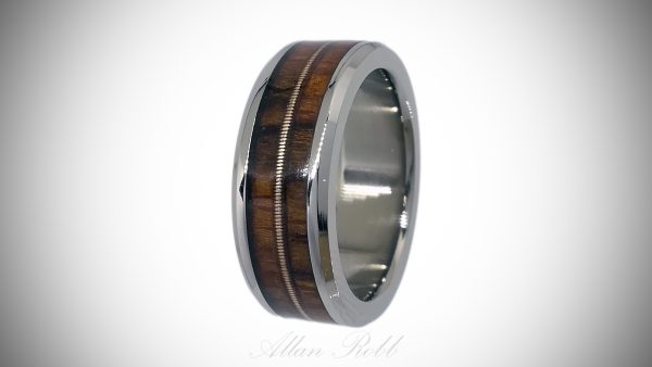 Guitar string and Wood Titanium Ring